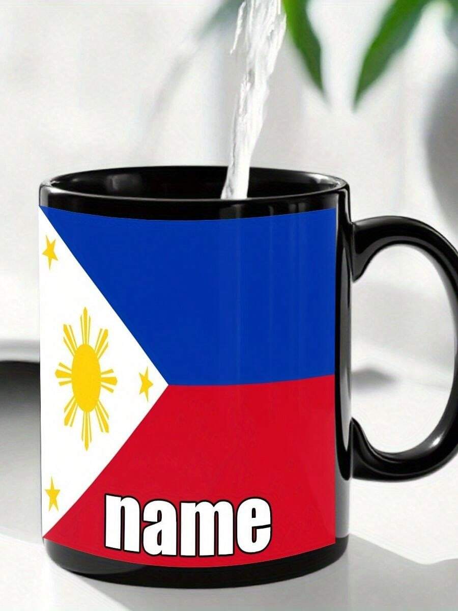 1pc Customizable Philippine Mug - 11oz Durable Ceramic Coffee Cup With Vibrant & Stars Design, Personalized Name Option, Birthdays, Anniversaries, And Holiday Gifts, Ideal Hot & Cold Beverages, Juice, Milk, An Christmas Gifts - 黑色2 - 查看 1
