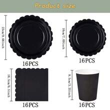 Black Rimmed Disposable Tableware Set, 7/9 Inch Party Plates, Disposable Paper Plates, Cups, Napkins, Suitable For Wedding, Engagement, Birthday, Wedding Party Supplies - Multicolor - View 6