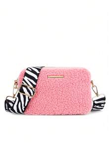 1pc Girls' Cute Plush Crossbody Bag, Adjustable Zebra Print Strap, Adorable & Fashionable, Great Gift - Multicolor - View 4