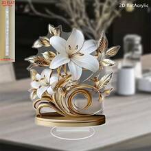 Trang trí bàn làm việc hình hoa ly nở rộ bằng acrylic 2D, thiết kế lá vàng và nhụy hoa. - Nhiều màu - Xem 1