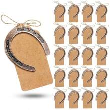 10/20Sets Good Lucky Horse Shoes With Kraft Tag, Metal Mini Craft Horseshoes Decorations For Rustic Vintage Wedding Party Decor Western Party Decorations,Avoid Contact With Food. - Multicolor - View 2