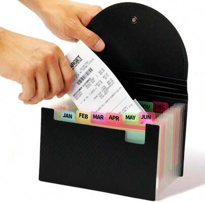 H4D Coupon Receipt Holder, 13 Pocket Accordion File Organizer, 7x4.5 Inches, Black
