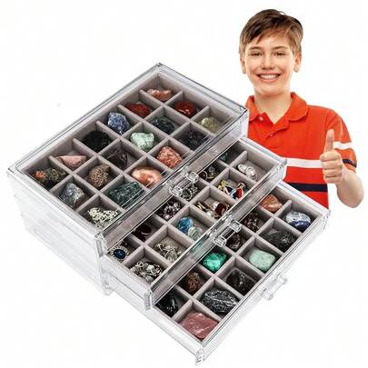 Rock Collection Box For  - Display Case For Collectibles - Storage And Display Shel F - Generation 2
