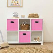 Black Foldable Storage Cubes Bins , Fabric Storage Box Cubes Organizer Baskets With Dual Handles For Home Organizer(Pink) - Pink - 查看 5