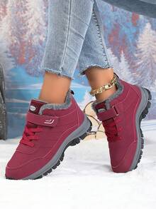 Women's Faux Fur Snow Boots, Waterproof Winter Boots With Fleece Lining, Slip Resistant Hiking Boots For Women, Warm Ankle Boots With Lace-Up - Cozy Winter Gift - 紅色 - 查看 4