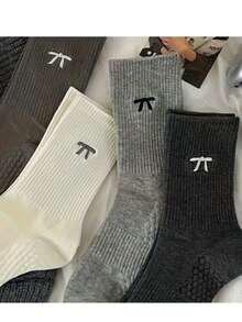 1/3/4/5双装女士蝴蝶结袜，时尚格子灰色中筒袜，适合秋冬季穿着 - 彩色 - 查看 12