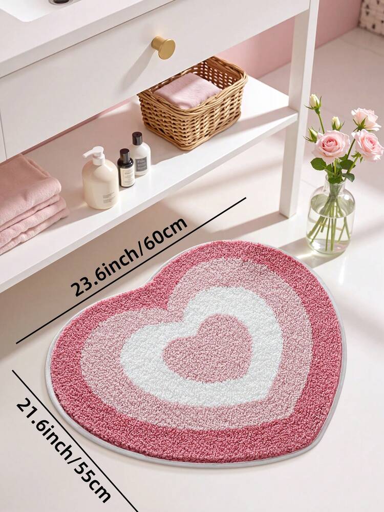 1 pieza Alfombra de baño, Alfombra de baño con forma de corazón esponjosa en rojo para el Día de San Valentín + Adecuada para baño, cocina, exterior, interior, pasillo, dormitorio, sala de estar, mesita de noche, lavable a máquina, fácil de limpiar, base antideslizante, esencial para dormitorio y baño, decoración navideña para el Día de San Valentín, alfombra de decoración de baño, accesorios de baño, conjunto de decoración de habitación - Multicolor - Añade 12