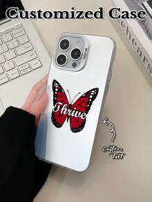 1 pieza Funda de teléfono protectora con lente hueca blanca y texto de mariposa personalizado, compatible con iPhone 17 Air, 16, 15, 14, 13, 12, 11 Pro Max - Blanco - Ver 6