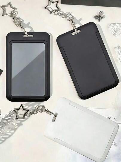 Black & White Star-Shaped Card Holder Pendant, Can Be Used As Bag Charm, Keychain, Stores ID Card, Membership Card, Photo, Residence Permit, Access Card, Etc. Practical For Daily Use, Decoration, Or Gift For Friends, Family, Lover, Suitable For Valentine's Day, Birthday, Mother's Day, Back To School ,Travel Essential Bag