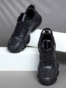 时尚休闲男鞋，经典时尚男士运动鞋系带跑步鞋，个性化男士运动鞋街头休闲鞋 - 黑色 - 查看 3