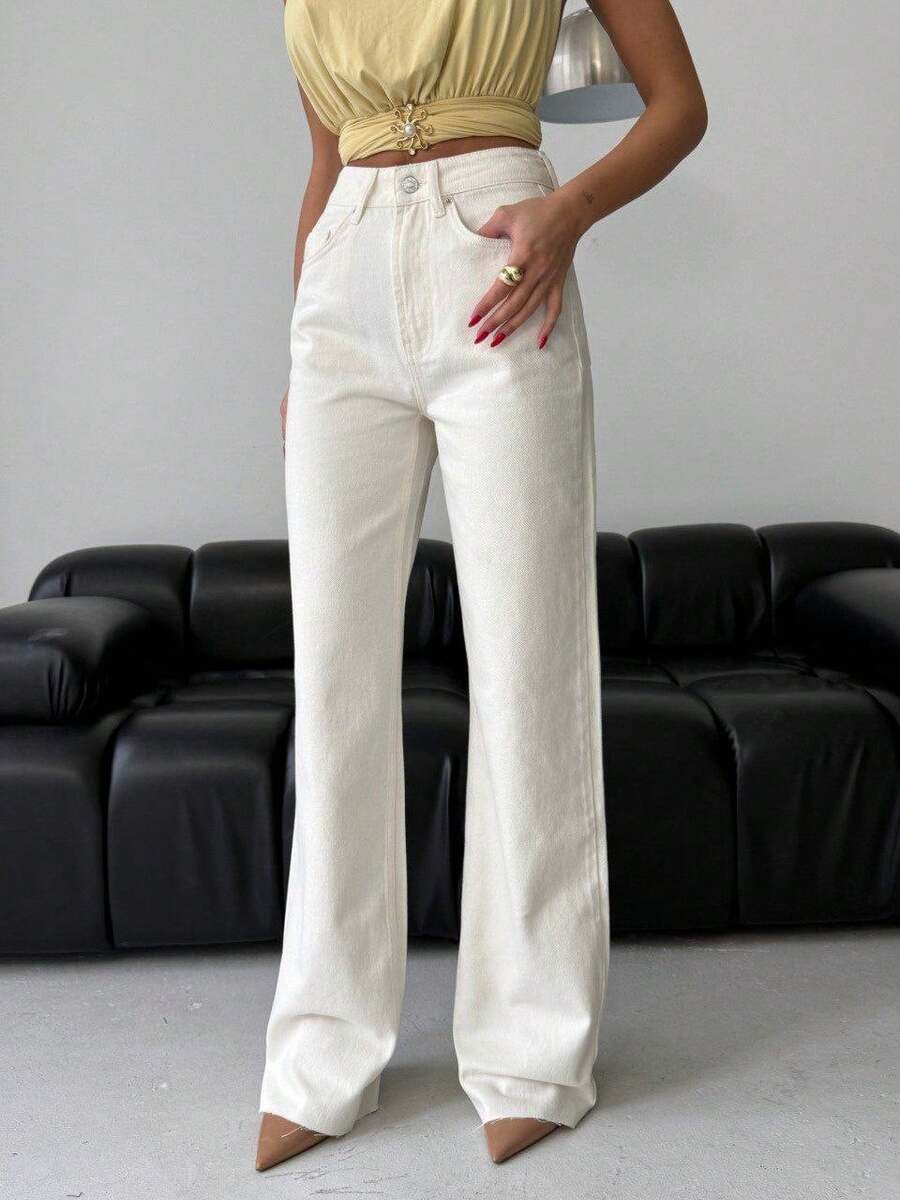 SQUALO Women's Destoryed Light Blue Washed Destoryed Jeans - White - View 1