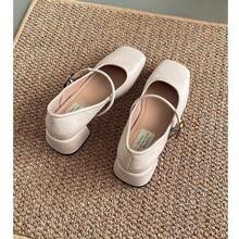 Zapatos Mary Jane para Mujeres Retro Francés 2025 Primavera Nuevos Zapatos de Punta Cuadrada Superficiales con Tacón Medio Grueso a Juego - Negro - Ver 5