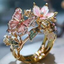 Colorful Oil Drop Butterfly Finger Fashion Open Ring Boutique Flower Ring - Vàng - Xem 2