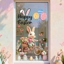 1/3pcsHappy Easter Bunny Window Stickers, Removable Electrostatic Glass Decals For Spring Home Kitchen Bedroom Decor - Multicolor - View 7