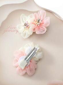 Süße Mesh-Blumen Haarschmuck für Teenager, feenhafte rosa & weiße Ins-Style Haarspangen, Alltagstragen & Fotoshooting Kopfschmuck - Verschiedenfarbig - Übersicht 9