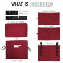 Christmas Ornament Storage Box With Adjustable Acid-Free Dividers, 4 Removable Trays With Handles, 16.25 Inch X 10 Inch X 13 Inch, Holds 60-3 Inch Ornaments - Burgundy - View 6