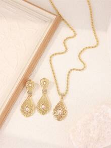 2pcs Women's Earrings & Necklace Jewelry Set, Vintage Palace Style, Rhinestone Inlaid, Middle Eastern Women's Festival Costume Accessories, Bridal Wedding Jewelry Set, Holiday Gift - Multicolor - View 11