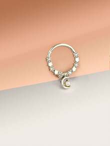 1个16G鼻中隔环，不锈钢黄铜CZ立方氧化锆耳骨耳廓耳屏耳环鼻环铰链式节段卡扣穿刺饰品