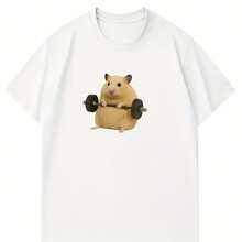 Women's Light Green Hamster Lifting Weights Graphic Harajuku Short Sleeve Casual T-Shirt Clothing Street Aesthetic Clothes - 款式10 - 查看 1