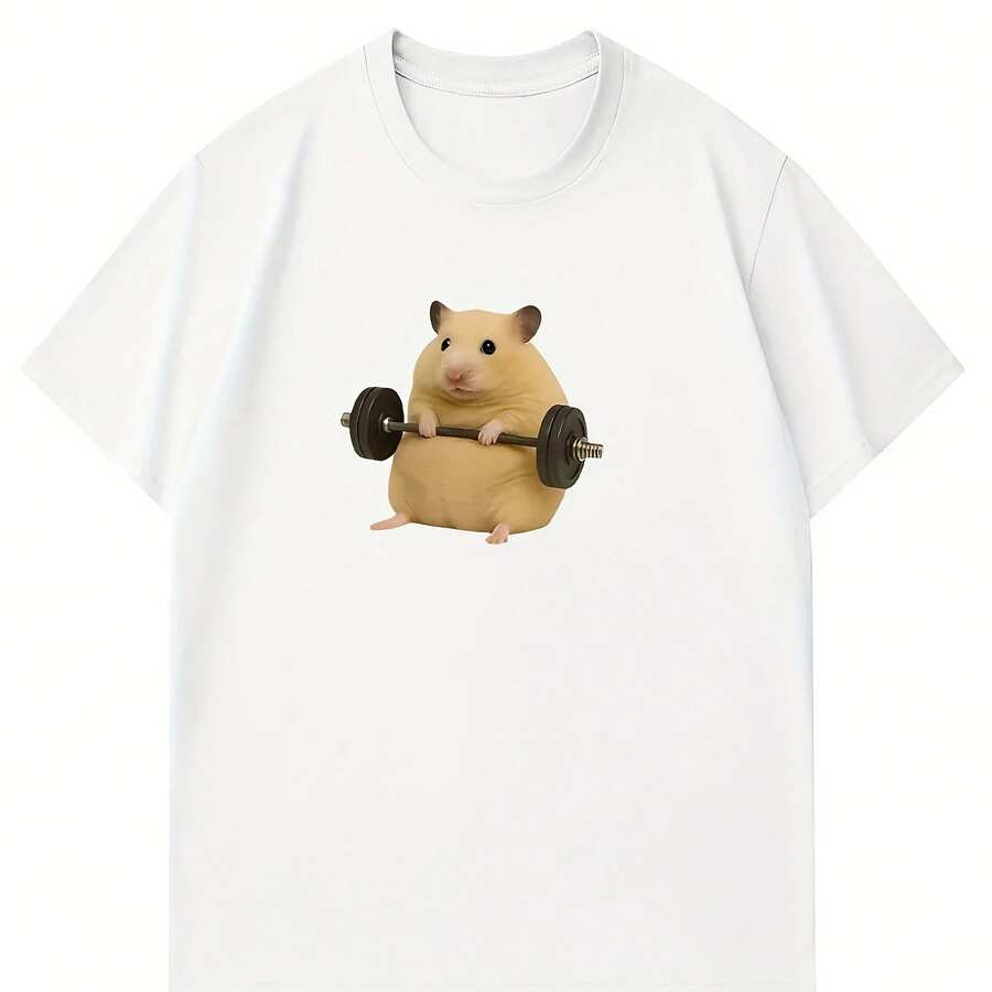 Women's Light Green Hamster Lifting Weights Graphic Harajuku Short Sleeve Casual T-Shirt Clothing Street Aesthetic Clothes - 款式10 - 查看 1