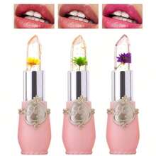 3 Pack Crystal Flower Jelly Lipstick,Magic Color Changing Lipstick,PH Clear Temperature Color Changing Lip Gloss,Lip Balm,Long Lasting Nourishing Moisturizing Lip Stick Set 2 - Strawberry - View 2