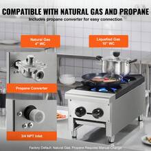 Estufa de gas comercial con 2 quemadores, Gama de estufas de cocina de encimera de propano y gas natural, Placa caliente de gas de acero inoxidable, Equipo de cocina comercial para restaurante, 56.000 BTU - 2 quemadores - Ver 3