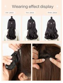 22英寸V型夹式渐变色接发，黑棕色、酒红色、棕色，耐热合成纤维假发，适合女性圣诞节、万圣节派对和日常佩戴。