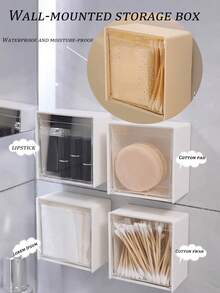 2/1 件装壁挂式棉签收纳盒 - 大容量牙线收纳盒 - 无缝悬挂式收纳盒 - 浴室配件 - 带盖收纳盒 - 多功能收纳盒 - 适用于收纳牙线、牙签、发圈、橡皮筋、胶带、创可贴、口红等 - 卧室装饰 - 冬季新品