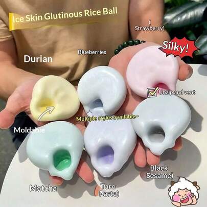 1 pieza Pelota de arroz glutinoso hecha a mano con textura de piel de hielo suave y delicada que emite sonidos crujientes al amasar. Con una textura suave y maleable para dar forma libre, ofrece una experiencia táctil increíblemente reconfortante para calmar la mente y aliviar la fatiga diaria.