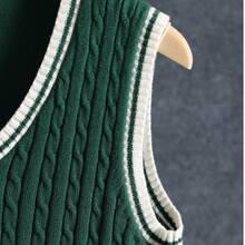 Men's Color-Blocked V-Neck Plush Casual Knit Vest, Stylish And Sexy, Suitable For Spring And Autumn. - Green - View 5