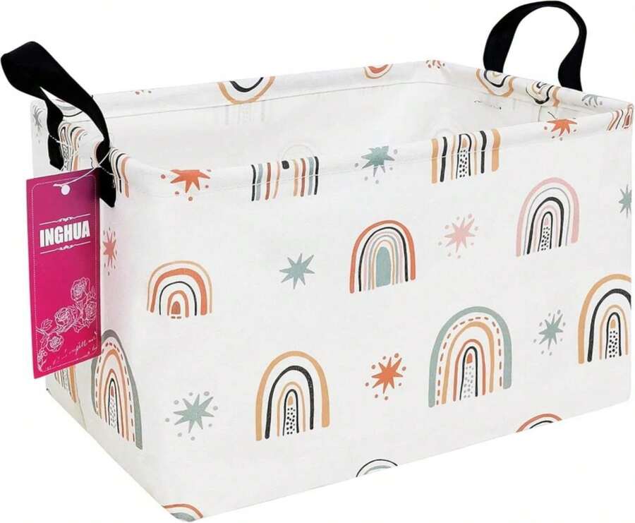 INGHUA Rectangular Storage Basket Fabric Organizer Bin For Toys,Books,Clothes,Gifts,Pets-Perfect For Home,Office,Nursery,Dorm,Shelf(Rec-Star Rainbow ) - ColorU - 查看 1