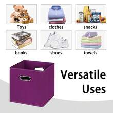 Black Foldable Storage Cubes Bins , Fabric Storage Box Cubes Organizer Baskets With Dual Handles For Home Organizer(Purple) - Purple - View 4