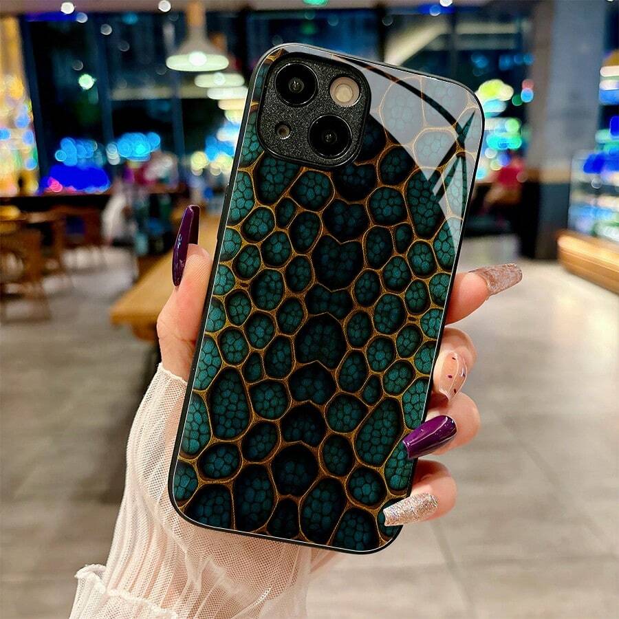 Organic Cell Hive Golden Organic Mosaic Cellular Gold Pattern Exotic Geometric Flow High-End Fashion,Shockproof,Stain-Resistant And Durable Creative Glass Phone Case For IPhone 17/17Air/17Pro/17ProMax/16/15/14/14Plus/Pro/ProMax/13/12/11/Pro/ProMax,The Perfect Festival Gift - 黑色 - 查看 1