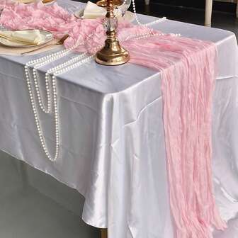 1 Set Valentine's Day (Crepe Table Runner + Pearl Decor) Bali Bohemian Style Table Runner, Sheer Table Runner, Vintage Long Tablecloth, Suitable For Wedding, New Year, Mother's Day, Thanksgiving, Bridal Shower, Birthday Party, Holiday, Home Dining Table Decor, Elegant Wedding Centerpiece