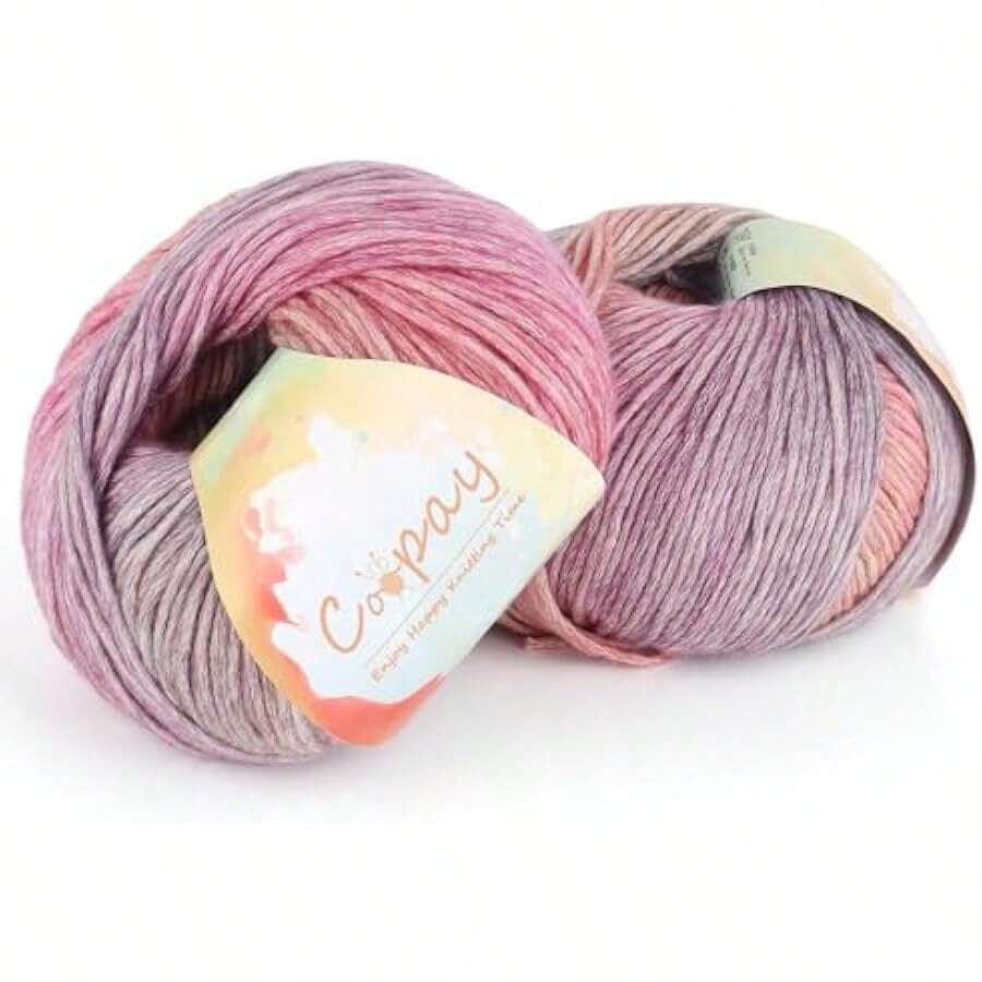 Yarn For Crocheting Knitting, Gradient Cake Yarns, 2 * 3.53oz - 240yds - 50% Cotton 50% Acrylic Ombre Yarns, Crochet Yarn For Blankets, Shawls, Scarves (102 Rainbow) Local Shipping - 107 傍晚日落 - 查看 1