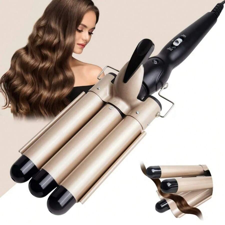 1pc 22mm 25mm Wavy Curling Iron, 3-Barrel Crimping Waver, Big Wave Curler, Slouchy Corn Curly Hair Styling Tool
