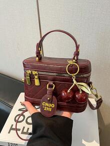 Túi vuông mini bằng da PU màu trơn thanh lịch, túi vải chống thấm nước màu đỏ tía, thiết kế họa tiết chữ cái, thích hợp cho du lịch, mua sắm, họp mặt, tiệc tùng, đi làm. - Đỏ - Xem 9