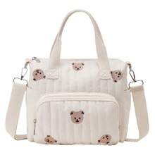1件新款绗缝刺绣妈妈包，轻便便携妈妈包，小熊图案孕妇包，大容量手提单肩包 - 彩色 - 查看 6