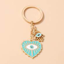 1pc Women's Alloy Devil's Eye & Heart Palm Keychain, Fashionable Personalized Accessory Bag Charm - Multicolor - View 5