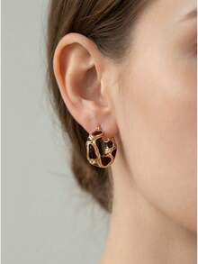 Effortless French Girl Jewelry: Vintage Gold Hoop Earrings For Women - Fall & Winter Staple, Chunky Hoop Set, Old Money Aesthetic Everyday Earrings (Clean Girl Core, Gift Idea) - Black - View 3