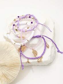 7件套ins风海星贝壳串珠手链套装，珍珠编织弹力可调节手链，女士款 - 金色 - 查看 5