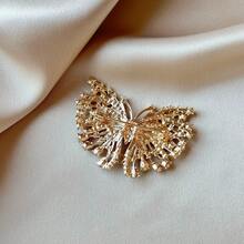 1枚闪亮锌合金蝴蝶胸针，适合女性在春、夏、秋、冬四季休闲佩戴。 - 金色 - 查看 6