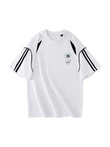 Palm Tree Print Short Sleeve T-Shirt, Women's Fashion Graphic Tee, Retro Summer Top - Black and White - View 7