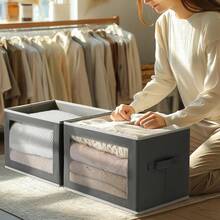 Storage Boxes With Lids - 3 Pack Fabric Clear Window Storage Bins, Collapsible Storage Bins With Lids, Linen Closet Organizer For Clothes, Towel, Blanket, Dark Grey - 深灰色 - 查看 5