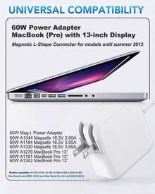60 W adaptador de corriente compatible con modelos de 13 pulgadas (modelos antes de mediados de 2012) - Tipo de Enchufe A USA (110-127V) - Ver 2