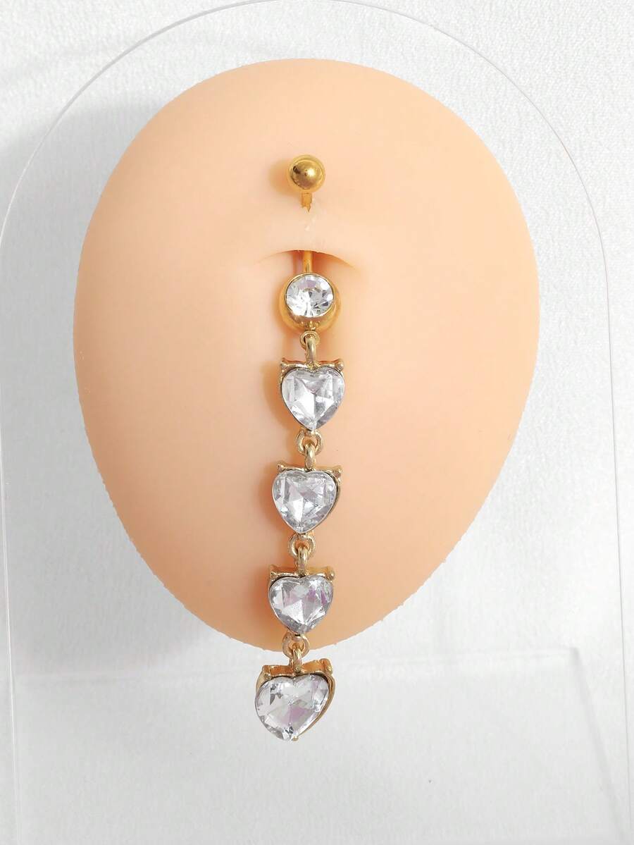 1 pieza Anillo de ombligo con decoración de corazón de strass y borla larga de moda para mujeres - Multicolor - Ver 1