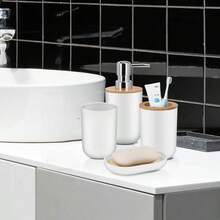 4pcs Plastic Minimalist Rinse Cup, Bathroom Dispenser Bottles, Soap Dish Bathroom Accessories Set