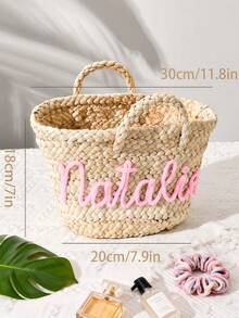 Personalized Woven Bridesmaid Bag, Bachelorette Party Tote, Custom Handled Gift Basket And Beach Bag, Gift For Weddings, Colorful DIY Burr Basket - Multicolor - View 9