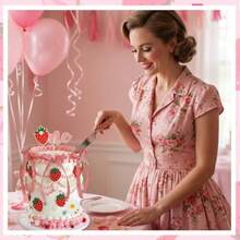 D36 Pcs Strawberry Cake Topper Fake Strawberry Cake Decorations Daisy Flowers Plaid Bow Birthday Party Wedding Plies - As Pic - View 4