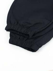 1 pieza Pantalones cargo casuales con cintura elástica personalizados para niñas, versátiles y cómodos, para todas las estaciones - Negro - Ver 4